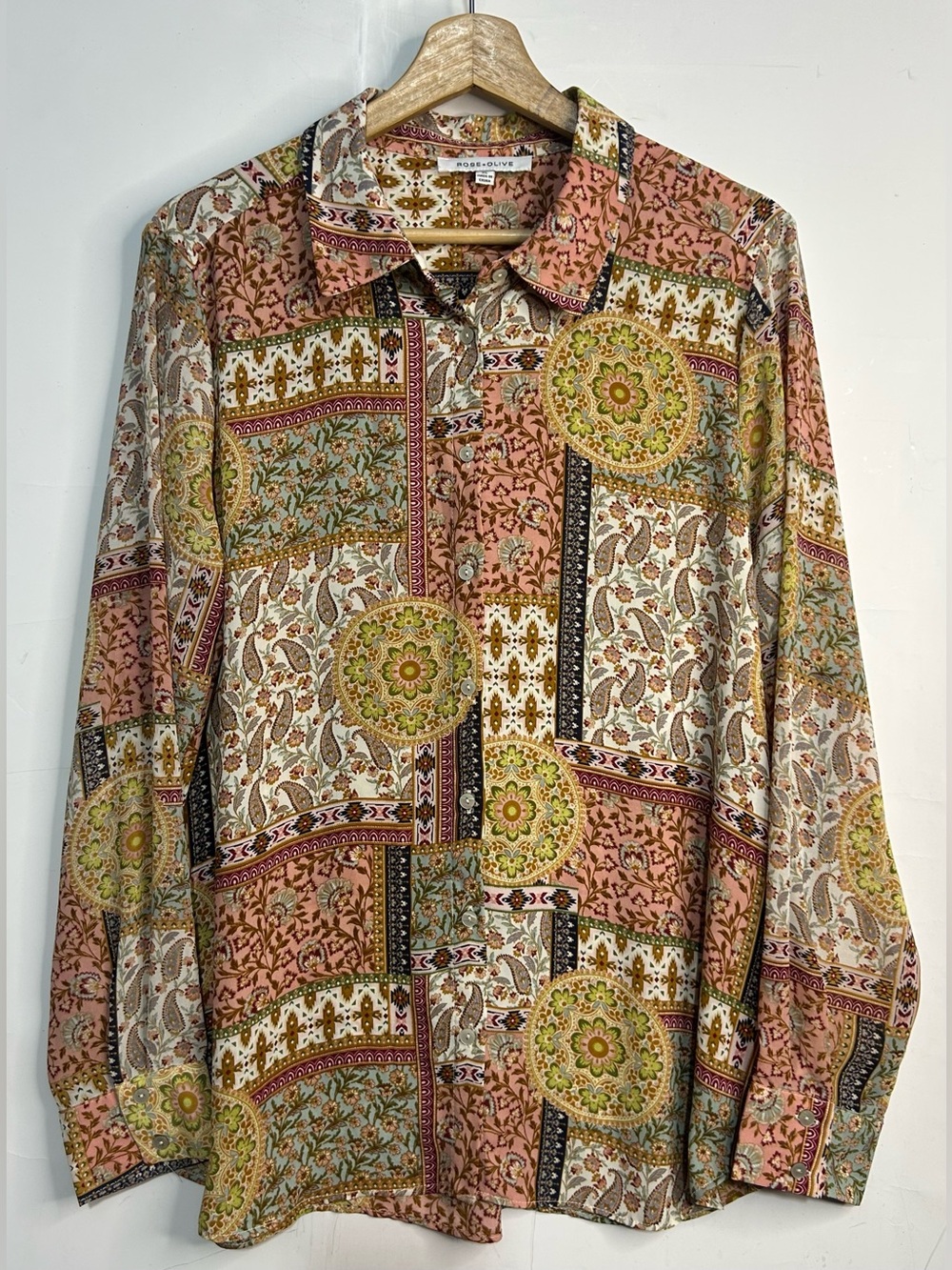 Rose+Olive Floral Colorblock Paisley Button Front Shirt XL